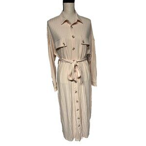 Callahan Knitwear Women’s L Long Maxi Belted Shirt Dress Peach Pink NWT